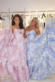 Jacquard Blue Spaghetti Straps A-Line Long Prom Dress