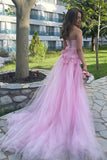 Strapless Pink 3D Flowers Sheath Long Prom Dress with Slit