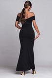 Off The Shoulder Sheath Black Tie Dress With Slit