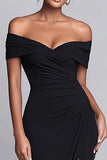 Off The Shoulder Sheath Black Tie Dress With Slit