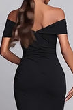 Off The Shoulder Sheath Black Tie Dress With Slit