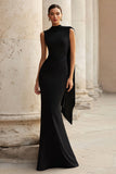 Sheath High Neck Maxi Black Tie Dress With Sash