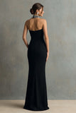 Halter Sheath Black Formal Dress With Beading