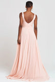 Pink A-Line V-Neck Ruffle Maxi Dress With Slit