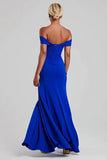 Royal Blue Off The Shoulder Sheath Long Formal Dress With Slit