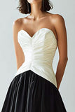 Sweetheart Black and White Ruched A-Line Formal Dress