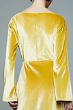 Yellow A-Line Velvet Long Sleeve Holiday Party Dress