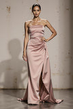 Strapless Light Pink Mermaid Maxi Gala Dress With Slit