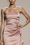 Strapless Light Pink Mermaid Maxi Gala Dress With Slit