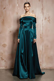 Off The Shoulder A-Line Dark Green Maxi Evening Dress