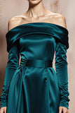 Off The Shoulder A-Line Dark Green Maxi Evening Dress