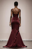 Burgundy Strapless Mermaid Evening Dress With Slit