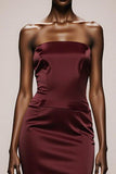 Burgundy Strapless Mermaid Evening Dress With Slit