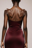 Burgundy Strapless Mermaid Evening Dress With Slit