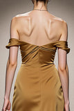 Yellow Off The Shoulder Satin Mermaid Evening Dress