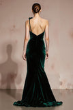 Dark Green One Shoulder Mermaid Velvet Evening Dress