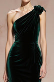 Dark Green One Shoulder Mermaid Velvet Evening Dress