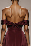 Burgundy Off The Shoulder Satin Evening Dress