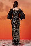 Sparkly Appliques Black Golden Sheath Long Formal Dress