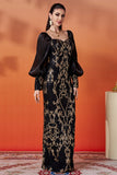 Sparkly Appliques Black Golden Sheath Long Formal Dress