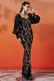 Sparkly Appliques Black Golden Sheath Long Formal Dress