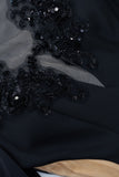 Black V Neck Appliques Mermaid Long Formal Dress