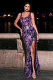 Purple Mermaid Appliques Long Prom Dress with Slit
