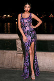 Purple Mermaid Appliques Long Prom Dress with Slit