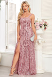 Sparkly Appliques Black A Line Long Prom Dress with Slit