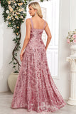 Sparkly Appliques Black A Line Long Prom Dress with Slit