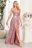 Sparkly Appliques Black A Line Long Prom Dress with Slit