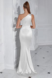 Black One Shoulder Mermaid Pleated Long Prom Dress with Slit