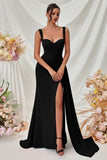 Black A Line Sweetheart Long Prom Dress with Slit