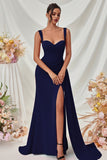 Black A Line Sweetheart Long Prom Dress with Slit