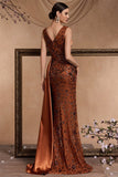 Sparkly Appliques Brown Mermaid Long Formal Dress