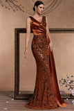 Sparkly Appliques Brown Mermaid Long Formal Dress
