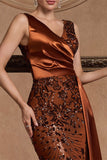 Sparkly Appliques Brown Mermaid Long Formal Dress