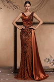 Sparkly Appliques Brown Mermaid Long Formal Dress