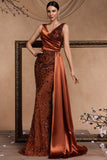 Sparkly Appliques Brown Mermaid Long Formal Dress