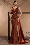 Sparkly Appliques Brown Mermaid Long Formal Dress
