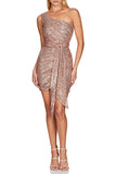 Sparkly Burgundy One Shoulder Homecoming Dress with Sequins