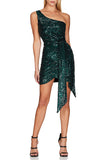 Sparkly Burgundy One Shoulder Homecoming Dress with Sequins
