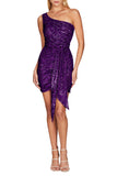 Sparkly Burgundy One Shoulder Homecoming Dress with Sequins