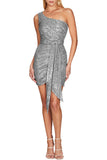 Sparkly Burgundy One Shoulder Homecoming Dress with Sequins