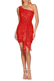 Sparkly Burgundy One Shoulder Homecoming Dress with Sequins