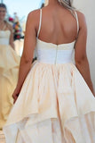Apricot 3D Flower A Line Long Prom Dress with Ruffles