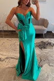 Green Strapless Corset Sheath Long Prom Dress with Slit