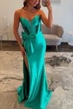Green Strapless Corset Sheath Long Prom Dress with Slit
