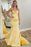 Sweetheart Yellow Mermaid Long Satin Prom Dress