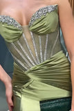 Strapless Green Mermaid Corset Long Prom Dress with Slit